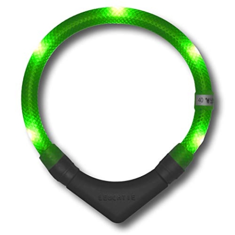 LEUCHTIE® Leuchthalsband Plus für Hunde, wasserdichtes LED Halsband, enorm hell 100h Leuchtdauer, Hundehalsband Leuchtend für kleine mittlere und große Hunde neongrün Größe 40