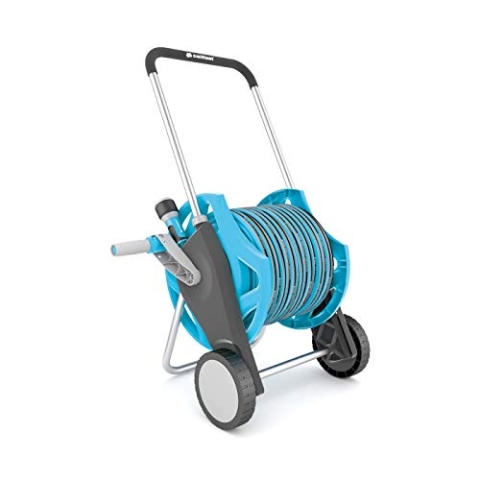Cellfast Satz DISCOVER Schlauchwagen, Gartenschlauch 30m, 1/2", Anschlussgarnitur und einfache Multifunktionsbrause mit zwei Schnellverbindungsstücke, 55-630, Blau