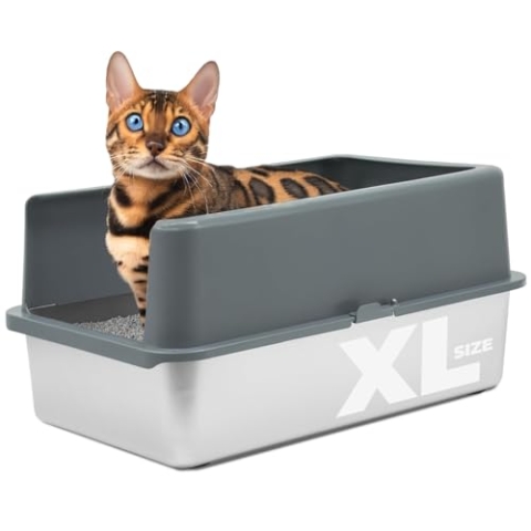 iPrimio Ultimate Katzentoilette aus Edelstahl, nimmt keine Gerüche, Flecken oder Rost an, keine Bildung von Rückständen, einfache Reinigung, Katzentoilette entworfen von Katzenbesitzern, 1 Schale