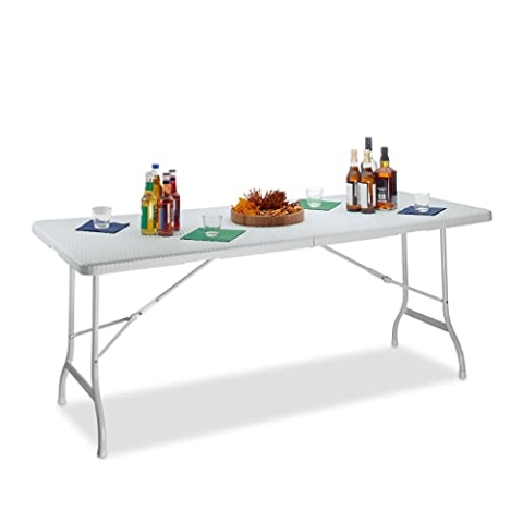 Relaxdays Gartentisch klappbar BASTIAN, groß, Tragegriff, stabiler Campingtisch, H x B x T: 72 x 178 x 74 cm, weiß