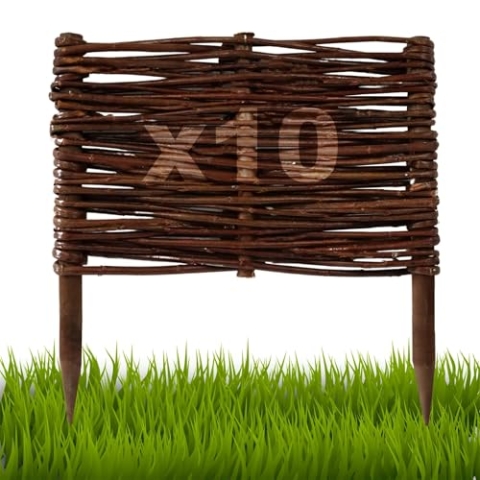 Floranica 10 Stück Beetbegrenzung aus Weide 20 cm x 30 cm Rasenkante aus Weidengeflecht Beeteinfassung Rasenkante Beetzaun Weidenzaun Palisade Abtrennung von Blumenbeetwegen Gartenbeeten