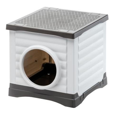 Ferplast - Hundehütte & Katzenzwinger Außenzwinger - Kaninchenhaus - Stabiler recycelter Kunststoff - PETVILLA 50, 38,5 x 43 x h 38,5 cm