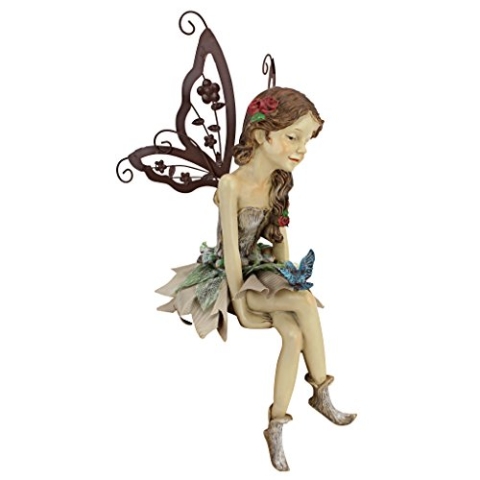 Design Toscano Fannie die Gartenfee Sitzende Statue, Polyresin, vollfarbe, 30,5 cm