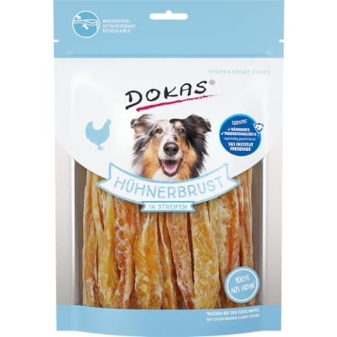 DOKAS Getreidefreier Premium Snack in Streifen für Hunde – Ideal für zwischendurch 8x 250 g