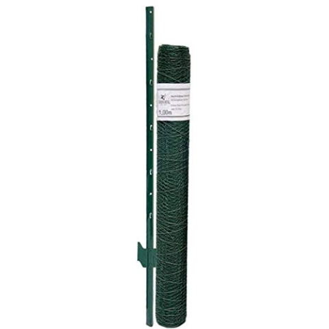 NIEDERBERG METALL Maschendrahtzaun Set - 5m x 1m Zaun - 4 Pfosten - 25x25 Zaunset Verzinkt Grün