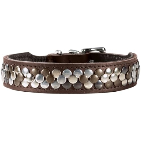 HUNTER Hundehalsband Arizona UP, Farbe: braun, strapazierfähiges Leder, seidig glänzende Nieten, komfortabel & stilvoll, einzigartig, Made in Germany, Größe: 65