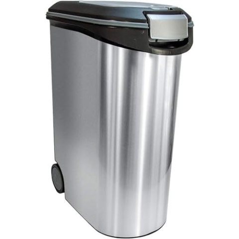 Curver Tier-Futter-Container 20kg, 54L Metallicfarben, schwarz/Silber, 49,3 x 27,8 x 60,5 cm, große luftdichte Aufbewahrung gegen Gerüche für Hundefutter – Behälter mit Rollen