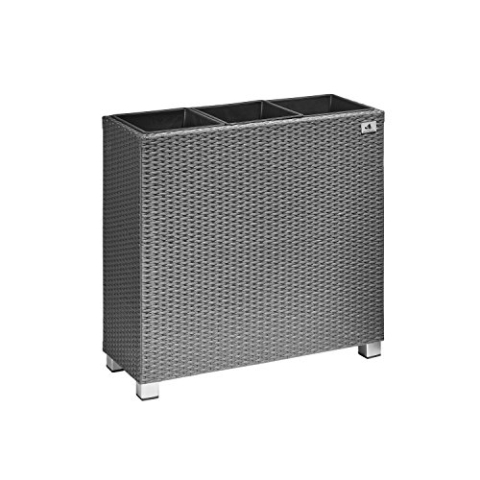 Gartenfreude Pflanzkübel, Raumteiler Polyrattan, 3x Kunststoff-Einsätze mit Aluminumfüßen, grau, 76x26x73 cm, 4000-1071-056