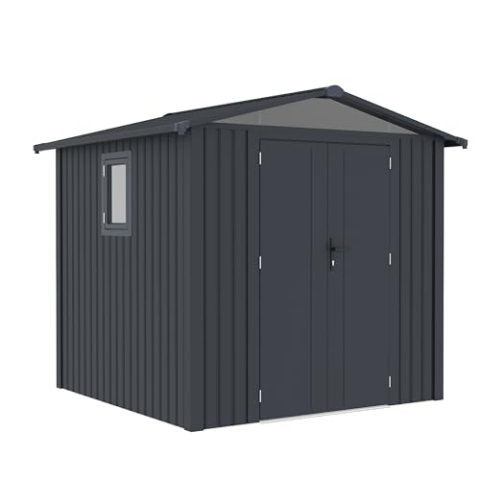Rockford Braga 200 gartenhaus Metall - Gerätehaus mit Doppeltür und Polycarbonat-Fenster - 240x232x220cm - Geräteschuppen, Gartenhütte, Metallgerätehaus, Fahrradgarage - Anthrazit