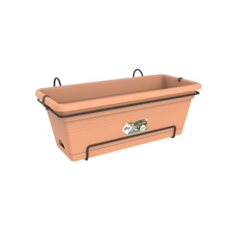 elho Green Basics Balkonkasten XL Allin1 55 - Übertopf für Balkon & Außen - Ø 54.5 x H 22.5 cm - Braun/Mild Terra