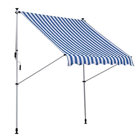 Outsunny Klemmmarkise mit Handkurbel höhenverstellbar Gelenkarmmarkise schmutzabweisend, witterungsbeständig Balkonmarkise 150cm breit Terrassenmarkise für Terrasse Balkon Veranda Blau+Weiß