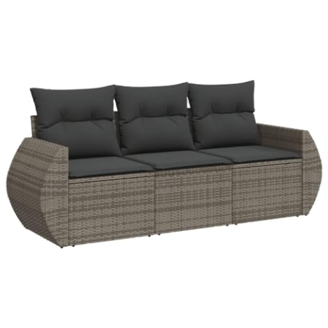 vidaXL Garten Sofagarnitur mit Kissen 3-TLG., Gartenmöbel Gartengarnitur, Sitzgruppe Sitzgarnitur, Lounge Sofa Garnitur Terrasse, Grau Poly Rattan