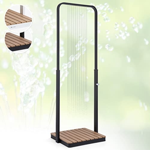 blumfeldt Gartendusche, Aussendusche für den Garten, Bodendusche mit Verstellbarem Duschkopf, Mobile Boden-Gartendusche aus Holz für Pool & Sauna, Holz-Außendusche Wasserdicht, Frost- & UV-Beständig