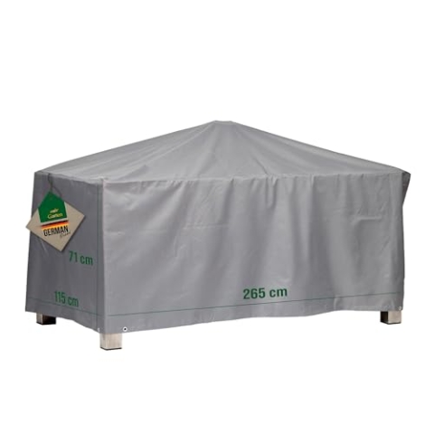 Mehr Garten Abdeckung Gartentisch eckig, 265x115x71 cm, grau, Oxford 600D Gewebe, Tischabdeckung wasserdicht, UV-beständig und wetterfest, Schutzhülle Gartenmöbel