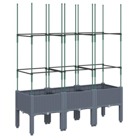 vidaXL Pflanzkübel mit Rankgitter, Blumenkübel mit Rattan-Optik, Blumenkasten für Terrasse Garten, Gartenspalier Pflanzkasten, Blaugrau PP