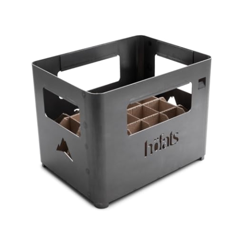 höfats - Beer Box Feuerschale - Getränkekiste, Feuerkorb, Grill, Flaschenöffner und Hocker in einem - für Garten und Terrasse - Corten-Stahl - schwarz, entwickelt eine langlebige Rost-Patina