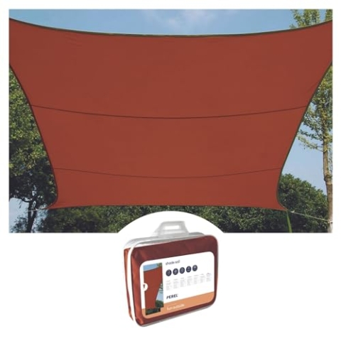 Perel Sonnensegel, Segel Sonnenschutz für Terrasse und Pool, wasserabweisend, UV-Schutz, 4 Edelstahl-O-Ringe, 5 x 5 m, 160 g/m², Polyester, quadratisch, Terracotta