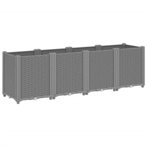 vidaXL Pflanzkübel, Blumenkübel mit modularem Design Rattan-Optik, Blumentopf für Terrasse Garten, Blumenkasten Pflanzkasten, Hellgrau PP