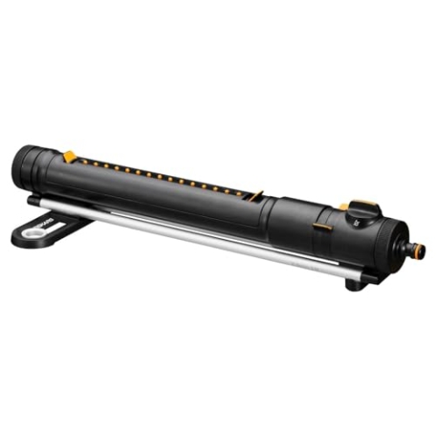 Fiskars X-Series Oszillierender Regner S–M, Inkl. herausnehmbarem Filter und Werkzeug zur Düsenreinigung, Sprinkler für 150-300 m², Schwarz/Orange, 1070832