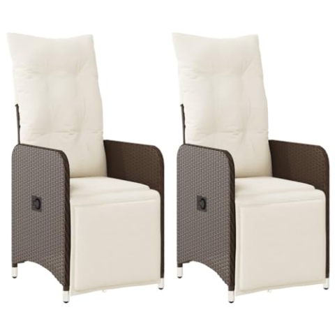 vidaXL Gartensessel mit Kissen 2 STK., Verstellbar Gartenstuhl mit Stahlrahmen, Loungesessel für Außenbereich, Relaxsessel Sthulset, Braun Poly Rattan