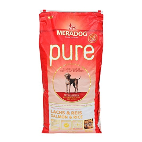 MERADOG PURE Adult Trockenfutter I Hundefutter ohne glutenhaltige Zutaten für sensible Hunde mit Lachs und Reis I 12,5 Kg