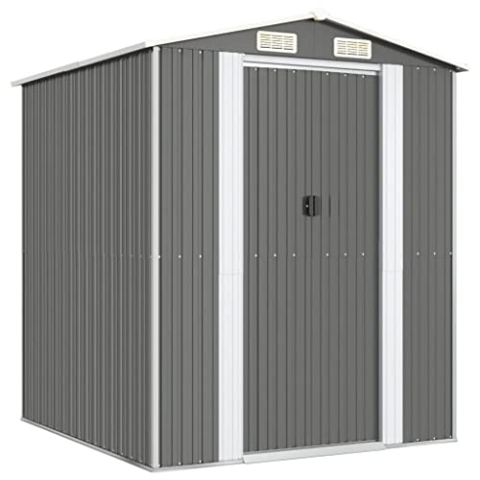 vidaXL Geräteschuppen Gerätehaus Garten Schuppen Gartenhaus Hütte Haus Laube Gartenschuppen Lagerschuppen Hellgrau 192x191x223cm Verzinkter Stahl