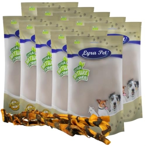 Lyra Pet® 10 STK. XXL Rinderkopfhautstangen mit Pansen ca. 70 cm | Naturbelassener Kausnack | Proteinreiche Kaustange zur Zahnreinigung | Langer Kaugenuss aus Rinderhaut | Kauartikel für Hunde