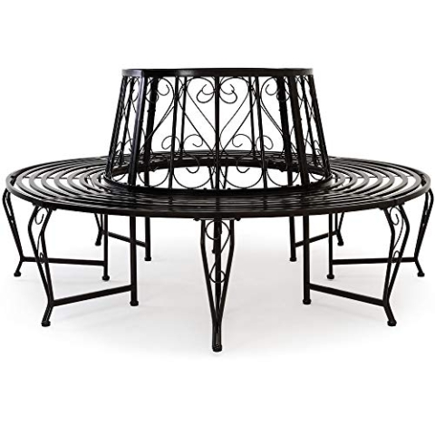 Casaria® Gartenbank Sitzbank Ø160cm Metall Pulverbeschichtet Wetterfest 320kg Belastbar Rundbank Fußschutz Garten Baum Bank Vintage Schwarz