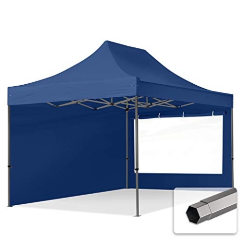 TOOLPORT Faltzelt Faltpavillon Pavillon 3x4,5m - mit 2 Seitenteilen (Panoramafenster) Premium Dach Partyzelt blau
