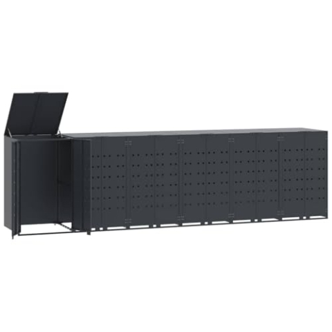 vidaXL Mülltonnenbox für 6 Tonnen Anthrazit 414x79x117 cm Stahl, Box Mülltonnen, Garten Mülltonnenbox, Verkleidung Mülltonnen, Outdoor Mülltonnenbox