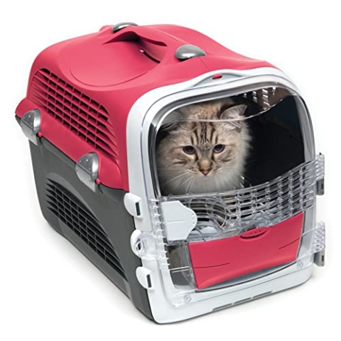 Catit Cabrio Carrier, Transportbox fuer Katzen, 51 x 33 x 35cm, rot/grau