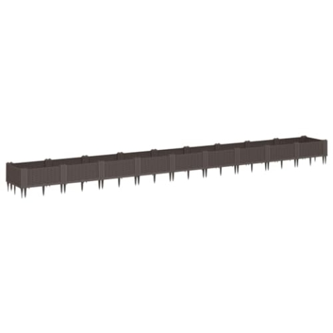 vidaXL Pflanzkasten mit Erdspießen, Modular Pflanzkübel mit Rattan-Optik, Blumenkübel für Außenbereich, Pflanzbeet Blumenbeet, Braun PP