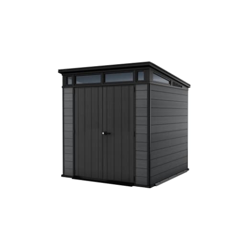 Keter Cortina 7x7 Gartenhaus, modern & wetterfest, EVOTECH™-Material, Doppeltüren, Grau, Maße: 228 x 223 x 252 cm