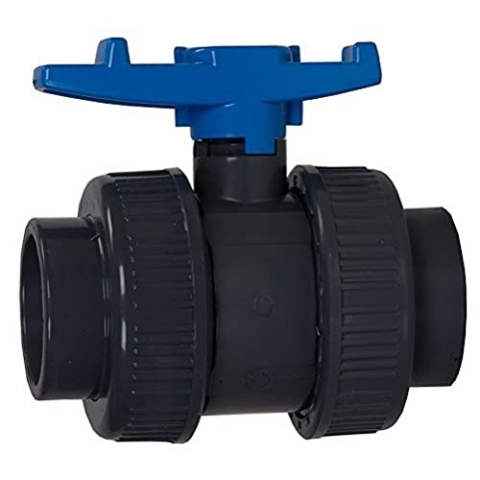 Aquaforte PVC Kugelhahn mit beidseitigen Überwurf "Econo-Line", Klebeanschluß für Ø 75 mm (Außendurchmesser) Rohre, Schwarz-blau