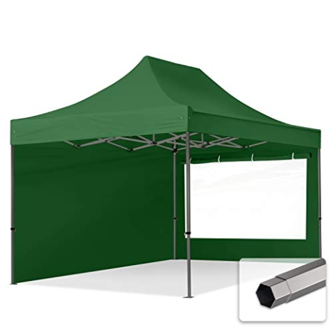 TOOLPORT Faltzelt Faltpavillon Pavillon 3x4,5m - mit 2 Seitenteilen (Panoramafenster) Premium Dach Partyzelt grün
