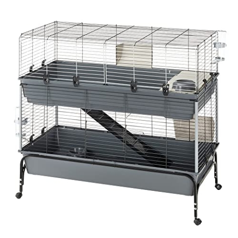 Ferplast Kaninchenkäfig RABBIT 120 DOUBLE, Öffnung der Vorderseite, Halterung und Zubehör inklusive, 118 x 58 x 117 cm.
