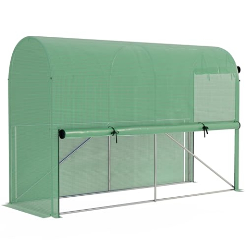 Outsunny Gartengewächshaus, 3 m², Tomatengewächshaus, Maße: 3 x 1 x 2 m (L x B x H), Tür mit Reißverschluss, aufrollbar, 2 Seiten aufrollbar, Polyethylen, hohe Dichte, Grün