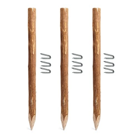 BOGATECO 3 x Haselnuss Staketenzaun Pfosten | Höhe 150 cm | Angespitzte Holz-Pfahl | 3-teiliges Set für einen 500 cm Langen Gartenzaun Zaunpfosten Hozpflock Holzzaun Zaunpfähle Holzpfosten rund