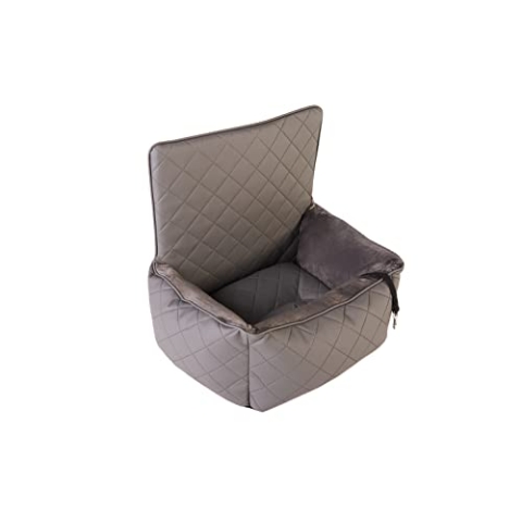 Lebon - Reisebett Autobett Peggy -Ideal für den Autositz oder für unterwegs - Kunstleder gesteppt Grau - Edles Design - Kuschelweiches Hundebett