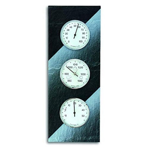 TFA Dostmann 20.3018 Analoge Wetterstation, aus Schiefer, Barometer, Therometer, Hygrometer, L 140 x B 40 x H 370 mm