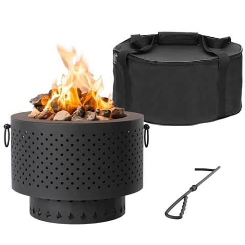 Navaris Feuerschale aus Gusseisen rauchfrei - smokeless Fire Pit Bonfire - rauchfreier Feuerkorb mit Schürhaken - klappbare Feuerschale für Camping Garten Picknick