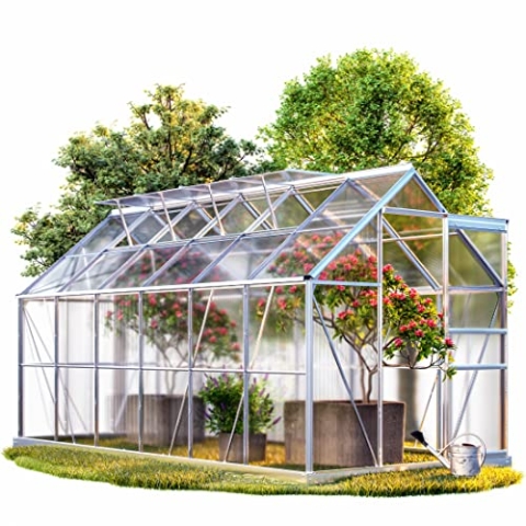 Gardebruk® Aluminium Gewächshaus 7,2m² 380x190cm inkl. 4 Dachfenster Treibhaus Garten Frühbeet Pflanzenhaus Aufzucht 11,73m³