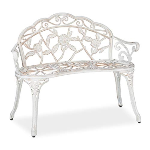Relaxdays Gartenbank, 2-Sitzer, Terrasse, Balkon, Aluminium & Gusseisen, HxBxT: 79 x 99 x 56 cm, Sitzbank, weiß/Bronze