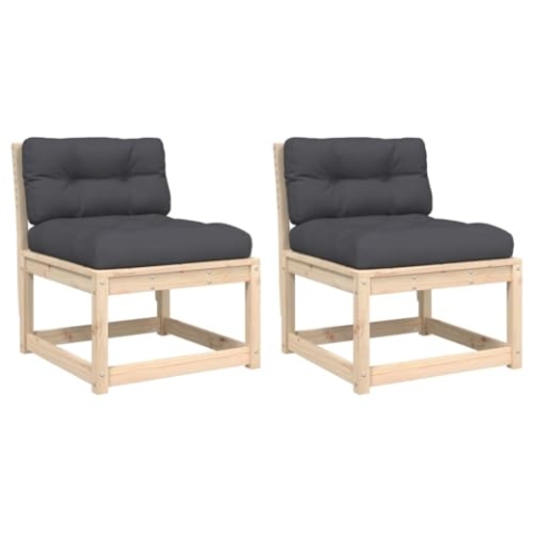 vidaXL Gartensofa ohne Armlehnen mit Kissen 2 STK., Gartensessel mit Latten-Design, Outdoor Sofa Modular mit Rückenlehne, Sessel Holzsofa Gartenmöbel, Massivholz Kiefer