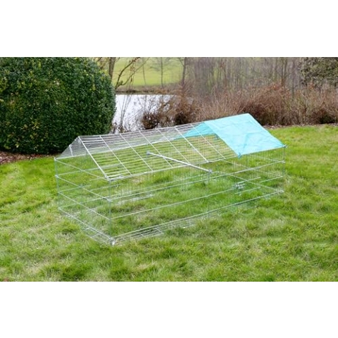 Kerbl Freilaufgehege mit Ausbruchsperre (Maße 180x90x75 cm, Gitterabstand 3 cm, Gehege mit Sitzstange, mit 2 Türen, mit Sonnenschutz) 81712