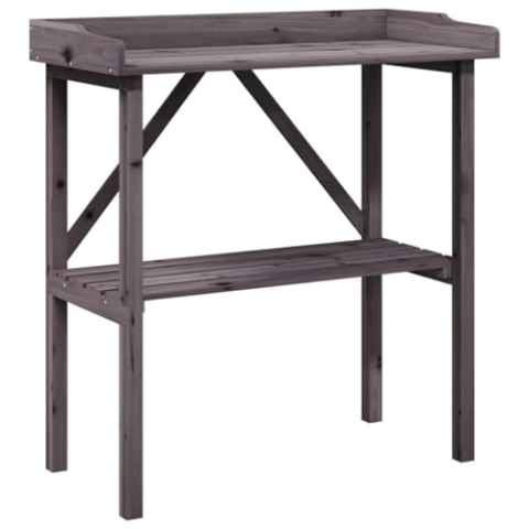 vidaXL Pflanztisch mit Ablage, Gärtnertisch mit Stauraum Dreieckstütze, Blumentisch für Terrasse Garten, Gartenarbeitstisch, Grau Massivholz Tanne