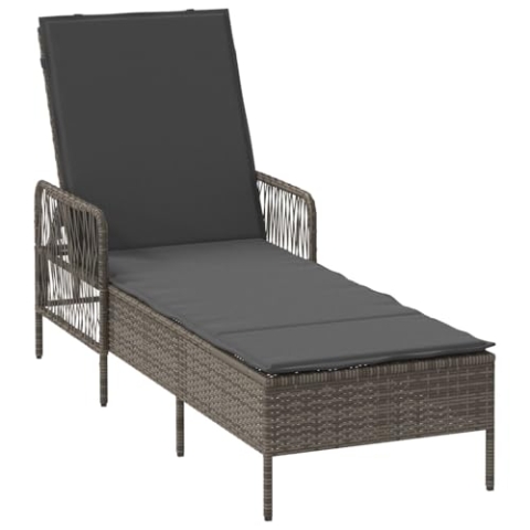 vidaXL Verstellbare Sonnenliege Grau und Dunkelgrau - Faltbare wetterfeste Liege für Gartenmöbel, Loungesessel für Poolbereich, texturiertes Rattan, zeitgenössisch