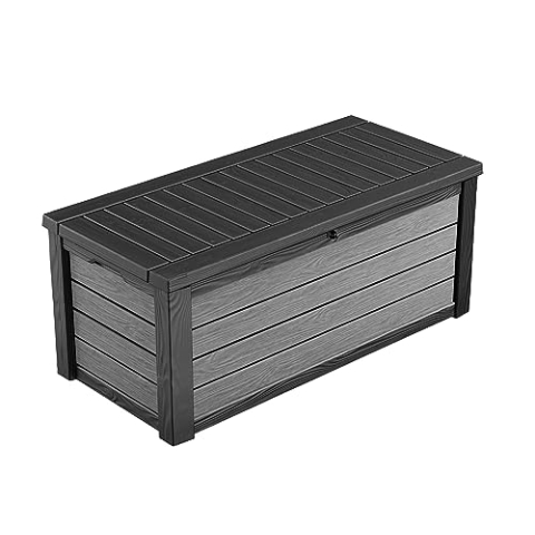Keter Brushwood Auflagenbox, 454l Fassungsvermögen, aus 60% recyceltem Kunstsoff hergestellt, Maße: 145x69,7x60,3cm