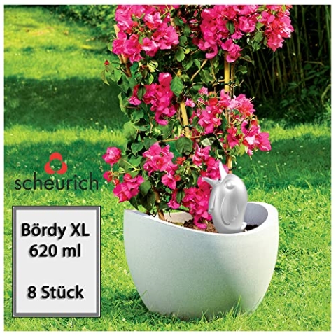 Scheurich Wasserspeicher Bördy XL | 8X Weiß | 620ml Füllmenge | Bewässerungskugel klein mit Ton Fuß | Wasserspender Pflanzen und Blumen Terrakotta Stiel