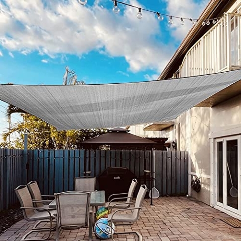 Dripex Sonnensegel wasserdicht Sonnenschutz Set 4X6 m inkl Befestigungsseile Rechteckig Polyester Imprägniert 95% UV Schutz Windschutz Wetterschutz für Balkon Garten Terrasse - Grau